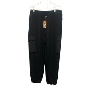 Rae Mode Black Cargo Joggers Womens Size 1XL Elastic Waistband Cuffs Pockets NEW